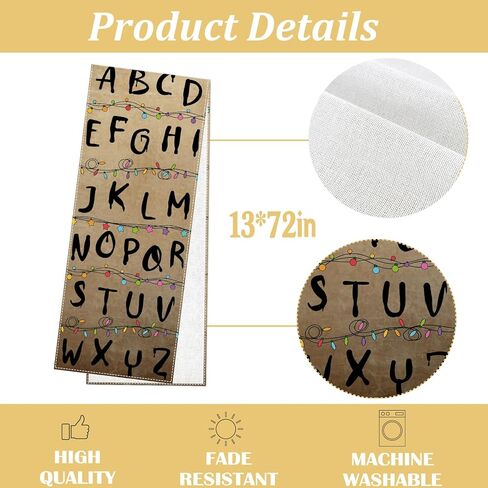 Stranger Alphabet Table Runner Rustic Halloween Spooky Birthday Party Decorations Horror Home Kitchen Dining Room Island Decor (13" x 72") in Kuwait