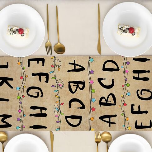 Stranger Alphabet Table Runner Rustic Halloween Spooky Birthday Party Decorations Horror Home Kitchen Dining Room Island Decor (13" x 72") in Kuwait