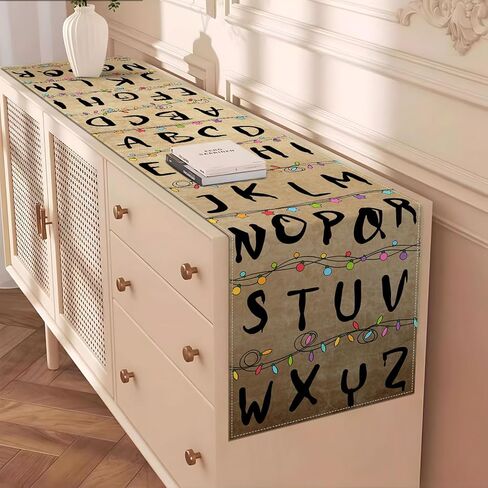 Stranger Alphabet Table Runner Rustic Halloween Spooky Birthday Party Decorations Horror Home Kitchen Dining Room Island Decor (13" x 72") in Kuwait