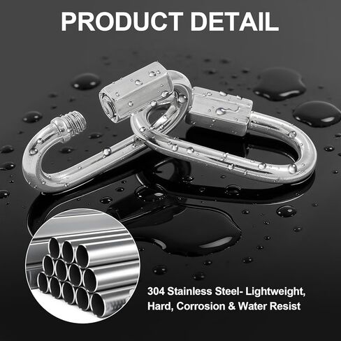 10Pcs M3.5 Stainless Steel Quick Links 176 Lbs Capacity Carabiner, 304 Stainless Steel Screw Carabiner Chain Hooks, Locking Chain Repair Links for Outdoor Traveling Equipment/Pets Keychain in Kuwait