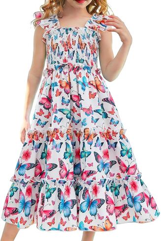 Little Girl Twirl Dress Kids Sleeveless Ruffle Tiered Smocked Dresses Girls Summer Outfits Beach Sundress in Kuwait