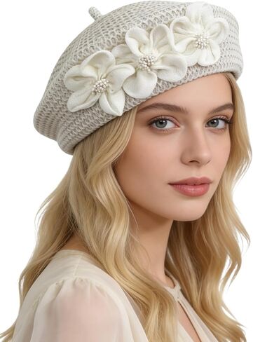 3D Flowers Fashion Crochet Straw French Beret Hollow Out Beanie Hat Vintage Artist Painter Cap in Kuwait
