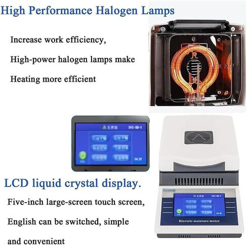 Lab Halogen Moisture Analyzer, 50g/0.001g Automatic Moisture Meter, 50-80℃ Heating, 0-90min Timing Setting, with RS-232C Data Interface, for Grain, Powder, Herb, Tea in Kuwait