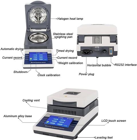 Lab Halogen Moisture Analyzer, 50g/0.001g Automatic Moisture Meter, 50-80℃ Heating, 0-90min Timing Setting, with RS-232C Data Interface, for Grain, Powder, Herb, Tea in Kuwait
