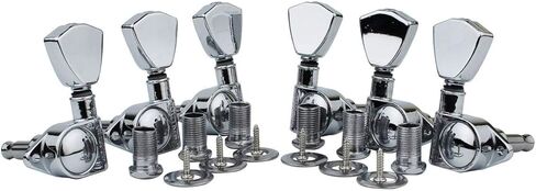 Guyker Guitar Tuners (3R + 3L) - 1:21 Sealed Machine Heads Tuning Key Pegs with Trapezium Handle Replacement for Electric, Folk or Acoustic Guitars (GK-104C, Chrome) in Saudi Arabia