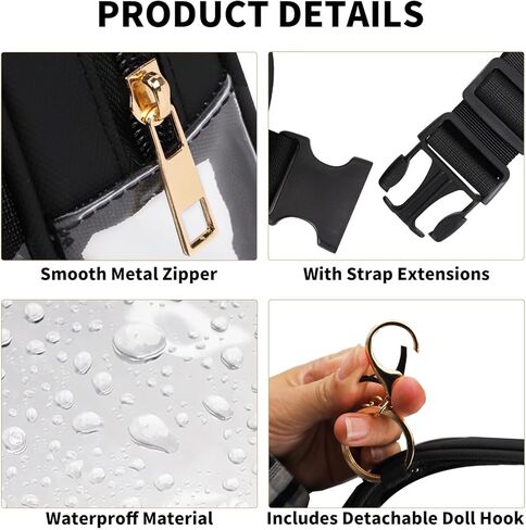 Plus Size Clear Fanny Pack with Extra Long Strap, Adjustable Clear Belt Bag Stadium Approved with Hook,Long Strap 64",Plush Doll Transparent Waist Bag for Women, Concert Bag (Only Bag) in Kuwait
