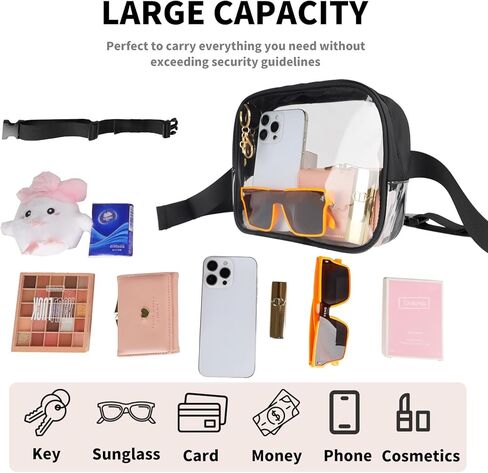 Plus Size Clear Fanny Pack with Extra Long Strap, Adjustable Clear Belt Bag Stadium Approved with Hook,Long Strap 64",Plush Doll Transparent Waist Bag for Women, Concert Bag (Only Bag) in Kuwait