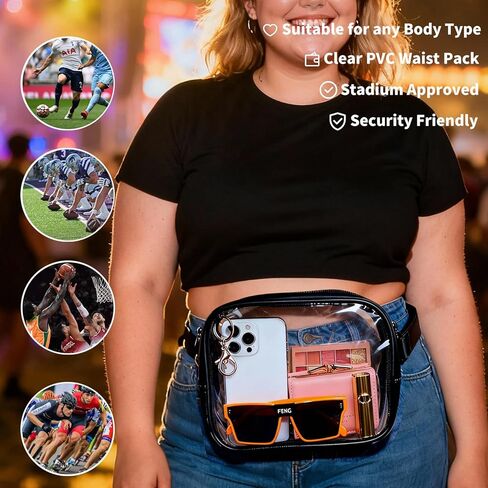 Plus Size Clear Fanny Pack with Extra Long Strap, Adjustable Clear Belt Bag Stadium Approved with Hook,Long Strap 64",Plush Doll Transparent Waist Bag for Women, Concert Bag (Only Bag) in Kuwait