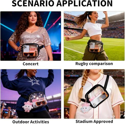 Plus Size Clear Fanny Pack with Extra Long Strap, Adjustable Clear Belt Bag Stadium Approved with Hook,Long Strap 64",Plush Doll Transparent Waist Bag for Women, Concert Bag (Only Bag) in Kuwait