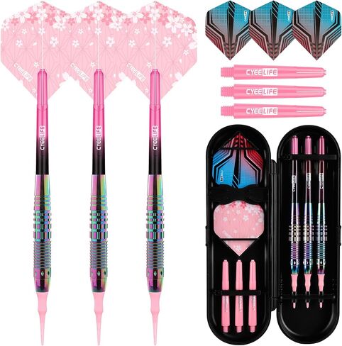 CyeeLife Soft Tip Darts Set - Professional Darts Plastic Tip Sets with Brass Barrel + 6 Shaft + 6 Standard Flights + Portable Case for Electronic Dartboard in Kuwait