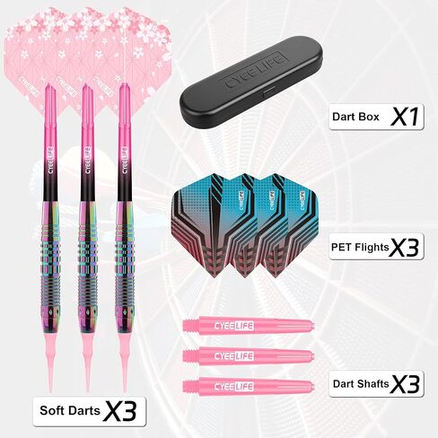 CyeeLife Soft Tip Darts Set - Professional Darts Plastic Tip Sets with Brass Barrel + 6 Shaft + 6 Standard Flights + Portable Case for Electronic Dartboard in Kuwait
