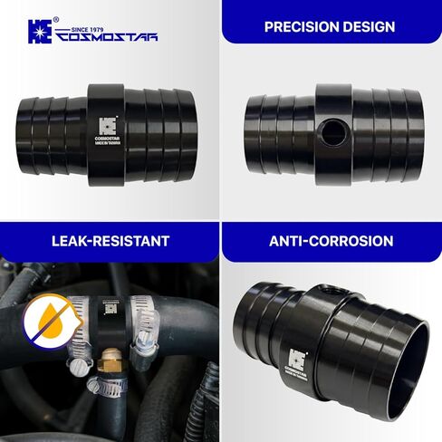 Cosmostar 1-1/4" to 1-1/2" Radiator Hose Barb Coupler Adapter with 1/8" NPT Steam Port for LS Swap – Aluminum Coolant Crossover Splice for Steam Vent Radiator Hose Fitting (Black)-NN2024N02 in Saudi Arabia