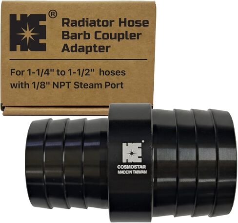 Cosmostar 1-1/4" to 1-1/2" Radiator Hose Barb Coupler Adapter with 1/8" NPT Steam Port for LS Swap – Aluminum Coolant Crossover Splice for Steam Vent Radiator Hose Fitting (Black)-NN2024N02 in Saudi Arabia