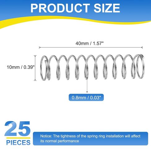 uxcell 25Pcs Compression Spring, 304 Stainless Steel 10mm OD 0.8mm Wire 40mm Length Mechanical Spring for Shop Home Repair Project, Silver Tone in Saudi Arabia