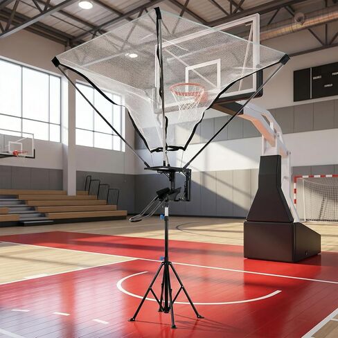 Returner Machine with 180° Rotating Track Adjustable Height Basketballs Return Attachment with Net Return System Portable Hoop Trainer Tripod for Efficient Training in Kuwait