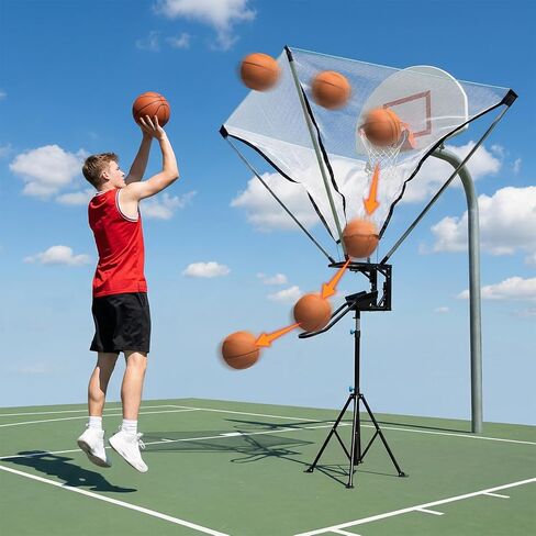 Returner Machine with 180° Rotating Track Adjustable Height Basketballs Return Attachment with Net Return System Portable Hoop Trainer Tripod for Efficient Training in Kuwait