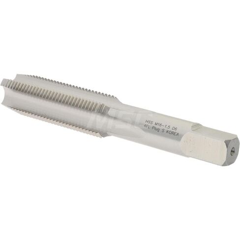 صنبور فلوت مستقيم، M16x1.5 متري ناعم، 4 فلوت، شطب التوصيل، فولاذ عالي السرعة، لمسة نهائية لامعة/غير مطلية، 3-13/16 بوصة OAL، اليد اليمنى، D6 in Saudi Arabia