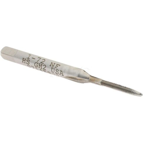 Straight Flute Tap, #1-72 UNF, 2 Flute, Plug Chamfer, 2B Class of Fit, High-Speed Steel, Bright/Uncoated Finish, 3/8" Thread Length, 1-11/16" OAL in Saudi Arabia