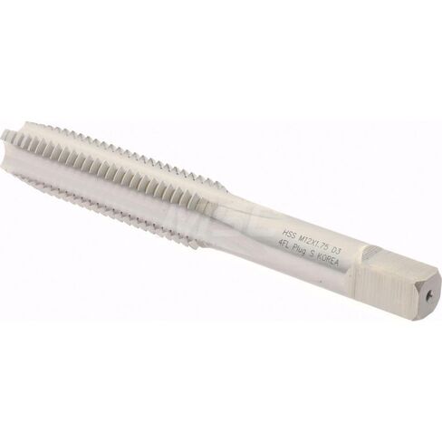 Straight Flute Tap, M12x1.75 Metric Coarse, 4 Flute, Plug Chamfer, High-Speed Steel, Bright/Uncoated Finish, 1-21/32" Thread Length, 3-3/8" OAL in Saudi Arabia