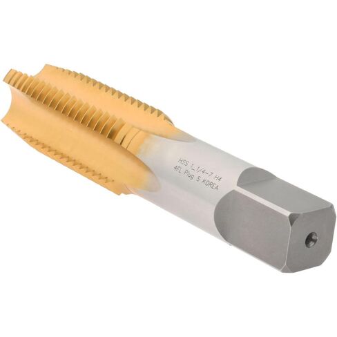 High-Speed Steel Straight Flute Tap, 1-1/4-7 UNC, 4 Flute, Plug Chamfer, Titanium Nitride Finish, 2-9/16" Thread Length, 5-3/4" OAL in Saudi Arabia