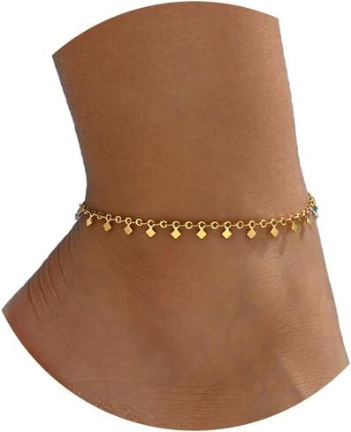 18K Gold Plated Ankle Bracelets for Women Dainty Star Coin Teardrop Square Tassel Anklets Cute Dangle Foot Chain Stainless Steel Beach Foot Jewelry in Kuwait