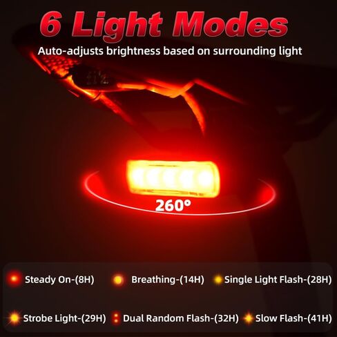 مصباح خلفي للدراجة ENFITNIX XlitET، مستشعر للفرامل، تشغيل/إيقاف تلقائي، 50 لومن مصباح خلفي فائق السطوع للدراجة، مصابيح LED قابلة لإعادة الشحن USB-C، مقاومة للماء IPX5، أضواء ملحقات ركوب الدراجات للركوب الليلي. in Kuwait