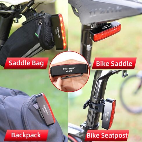 مصباح خلفي للدراجة ENFITNIX XlitET، مستشعر للفرامل، تشغيل/إيقاف تلقائي، 50 لومن مصباح خلفي فائق السطوع للدراجة، مصابيح LED قابلة لإعادة الشحن USB-C، مقاومة للماء IPX5، أضواء ملحقات ركوب الدراجات للركوب الليلي. in Kuwait