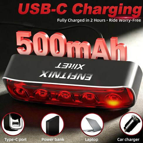 مصباح خلفي للدراجة ENFITNIX XlitET، مستشعر للفرامل، تشغيل/إيقاف تلقائي، 50 لومن مصباح خلفي فائق السطوع للدراجة، مصابيح LED قابلة لإعادة الشحن USB-C، مقاومة للماء IPX5، أضواء ملحقات ركوب الدراجات للركوب الليلي. in Kuwait