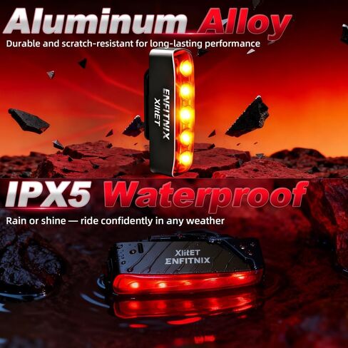 مصباح خلفي للدراجة ENFITNIX XlitET، مستشعر للفرامل، تشغيل/إيقاف تلقائي، 50 لومن مصباح خلفي فائق السطوع للدراجة، مصابيح LED قابلة لإعادة الشحن USB-C، مقاومة للماء IPX5، أضواء ملحقات ركوب الدراجات للركوب الليلي. in Kuwait