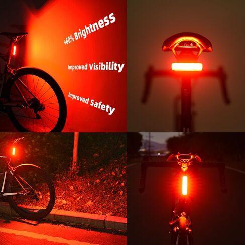 مصباح خلفي للدراجة ENFITNIX XlitET، مستشعر للفرامل، تشغيل/إيقاف تلقائي، 50 لومن مصباح خلفي فائق السطوع للدراجة، مصابيح LED قابلة لإعادة الشحن USB-C، مقاومة للماء IPX5، أضواء ملحقات ركوب الدراجات للركوب الليلي. in Kuwait