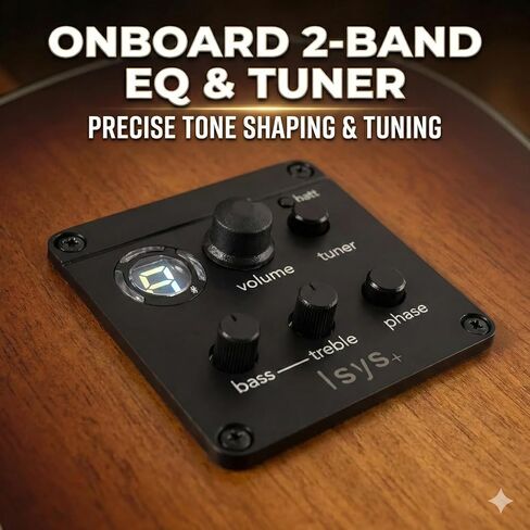 2-Band EQ Acoustic Guitar Preamp Piezo Pickup System with Built-in LCD Tuner - Low Profile Onboard Equalizer with Phase & Volume Control - Solder-Free Replacement Kit for Folk Guitar in Kuwait