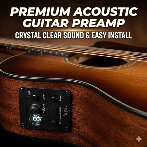 2-Band EQ Acoustic Guitar Preamp Piezo Pickup System with Built-in LCD Tuner - Low Profile Onboard Equalizer with Phase & Volume Control - Solder-Free Replacement Kit for Folk Guitar in Kuwait