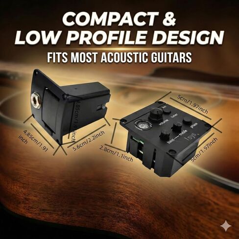 2-Band EQ Acoustic Guitar Preamp Piezo Pickup System with Built-in LCD Tuner - Low Profile Onboard Equalizer with Phase & Volume Control - Solder-Free Replacement Kit for Folk Guitar in Kuwait