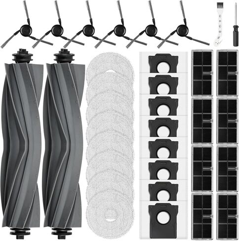 34Pcs Accessories Kit for Dreame L40 Ultra/ X40 Ultra/ X40 Master/Mova P10/ P50 Pro Ultra Robot Vacuum&Mop, 2Rubber Brush, 8Dust Bags, 8Filters, 8Mop Pads, 6Side Brushes, 1Clean Brush, 1Screwdriver in Kuwait