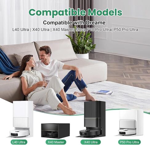 34Pcs Accessories Kit for Dreame L40 Ultra/ X40 Ultra/ X40 Master/Mova P10/ P50 Pro Ultra Robot Vacuum&Mop, 2Rubber Brush, 8Dust Bags, 8Filters, 8Mop Pads, 6Side Brushes, 1Clean Brush, 1Screwdriver in Kuwait