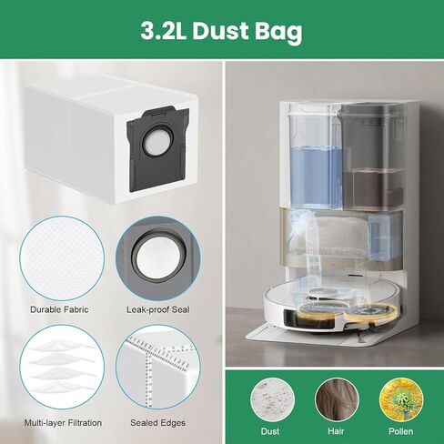 34Pcs Accessories Kit for Dreame L40 Ultra/ X40 Ultra/ X40 Master/Mova P10/ P50 Pro Ultra Robot Vacuum&Mop, 2Rubber Brush, 8Dust Bags, 8Filters, 8Mop Pads, 6Side Brushes, 1Clean Brush, 1Screwdriver in Kuwait