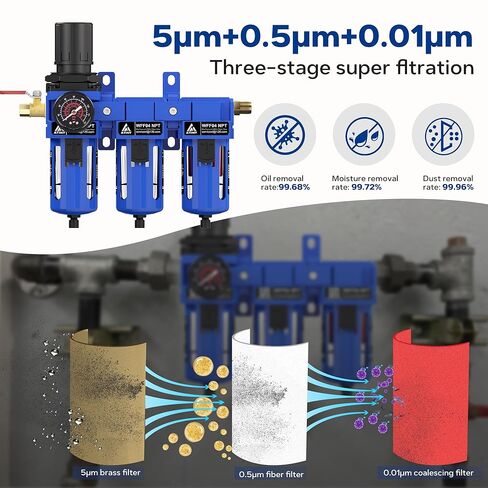 1/2'' NPT Air Drying System, Air Dryer for Compressor Air Compressor Filter Dryer, 5&0.5&0.01 Micron Filer Cartridge with Ball Valve,Semi-Auto Drain in Kuwait