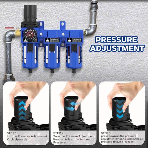 1/2'' NPT Air Drying System, Air Dryer for Compressor Air Compressor Filter Dryer, 5&0.5&0.01 Micron Filer Cartridge with Ball Valve,Semi-Auto Drain in Kuwait