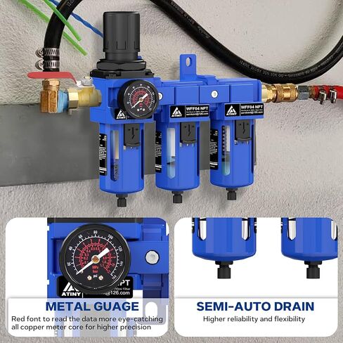 1/2'' NPT Air Drying System, Air Dryer for Compressor Air Compressor Filter Dryer, 5&0.5&0.01 Micron Filer Cartridge with Ball Valve,Semi-Auto Drain in Kuwait