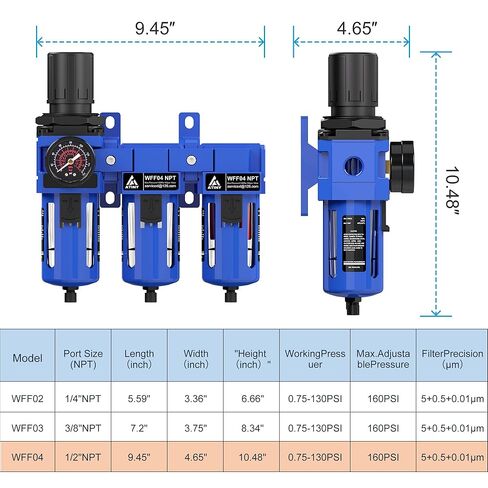 1/2'' NPT Air Drying System, Air Dryer for Compressor Air Compressor Filter Dryer, 5&0.5&0.01 Micron Filer Cartridge with Ball Valve,Semi-Auto Drain in Kuwait