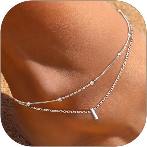 ChicSilver Ankle Bracelets for Women Waterproof, 925 Sterling Silver Initial Anklets for Women, Adjustable Dainty Layered Anklet Beach Jewelry for Women Mom Wife Friend in Kuwait