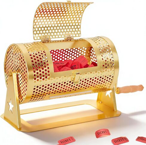 Fair Raffle Drum, Professional Raffle Ticket Spinning Cage,Thickened Metal Raffle Ticket Spinner Box with Sealing Tape, Silent Design Wooden Turning Handle.ldeal for games,company parties,casinos in Saudi Arabia