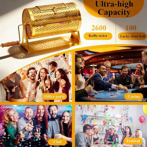 Fair Raffle Drum, Professional Raffle Ticket Spinning Cage,Thickened Metal Raffle Ticket Spinner Box with Sealing Tape, Silent Design Wooden Turning Handle.ldeal for games,company parties,casinos in Saudi Arabia