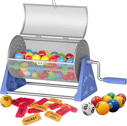 طبلة السحب، 12 * 7 بوصة لتذكرة السحب مع قاعدة حامل ثلاثي القوائم قابلة للفصل، تذكرة محمولة متينة / طبلة دوارة كروية للألعاب والمناسبات والحفلات (أزرق فضي) in Kuwait