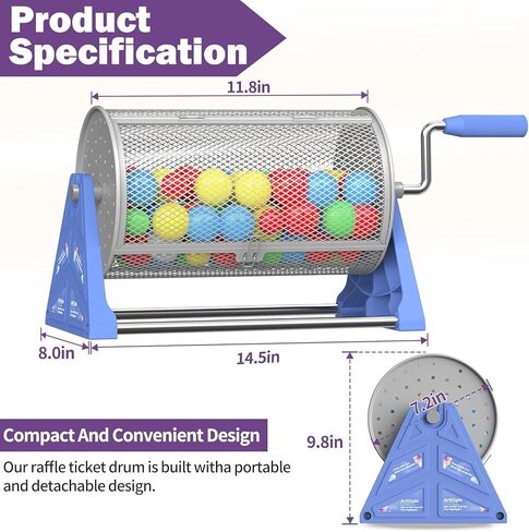 طبلة السحب، 12 * 7 بوصة لتذكرة السحب مع قاعدة حامل ثلاثي القوائم قابلة للفصل، تذكرة محمولة متينة / طبلة دوارة كروية للألعاب والمناسبات والحفلات (أزرق فضي) in Kuwait