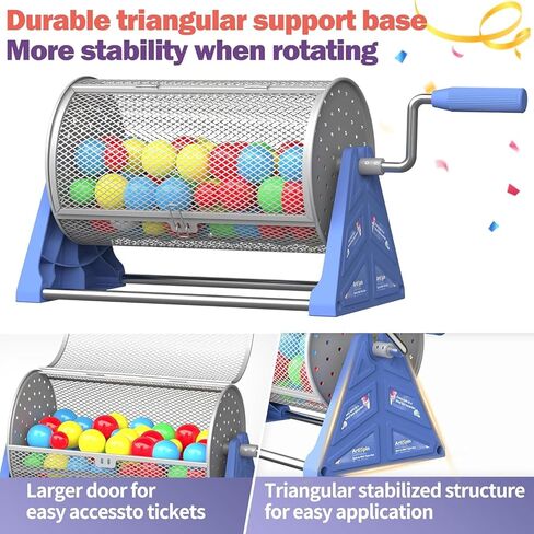 طبلة السحب، 12 * 7 بوصة لتذكرة السحب مع قاعدة حامل ثلاثي القوائم قابلة للفصل، تذكرة محمولة متينة / طبلة دوارة كروية للألعاب والمناسبات والحفلات (أزرق فضي) in Kuwait