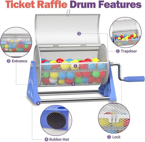 طبلة السحب، 12 * 7 بوصة لتذكرة السحب مع قاعدة حامل ثلاثي القوائم قابلة للفصل، تذكرة محمولة متينة / طبلة دوارة كروية للألعاب والمناسبات والحفلات (أزرق فضي) in Kuwait