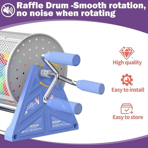 طبلة السحب، 12 * 7 بوصة لتذكرة السحب مع قاعدة حامل ثلاثي القوائم قابلة للفصل، تذكرة محمولة متينة / طبلة دوارة كروية للألعاب والمناسبات والحفلات (أزرق فضي) in Kuwait