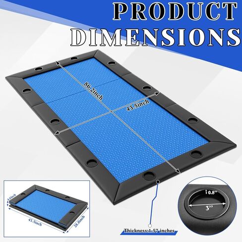 86.2" x 43.5" Poker Table Tops for 8 Feet Pool Tables 10 Player Poker Table Game Billiard Pool Convertible Cover Mat Waterproof and Foldable, Blue in Kuwait
