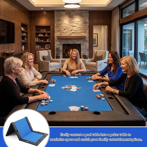 86.2" x 43.5" Poker Table Tops for 8 Feet Pool Tables 10 Player Poker Table Game Billiard Pool Convertible Cover Mat Waterproof and Foldable, Blue in Kuwait